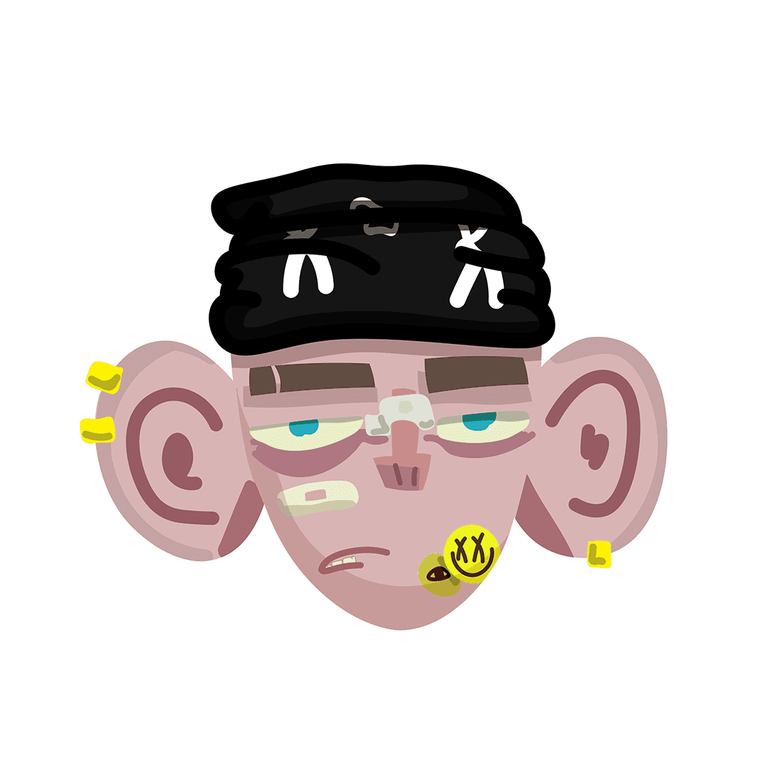 Illustrazione digitale del volto stilizzato usato nelle patch magnetiche personalizzabili per felpe Cryptic, stile urban e creativo.